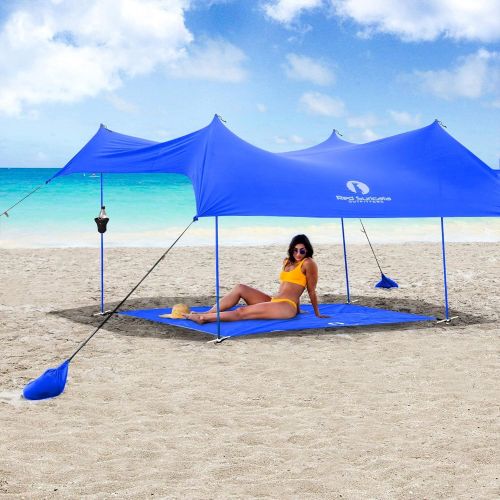  Red Suricata Family Beach Tent & Beach Canopy, Matching Sand Free Beach Mat Blanket & 2 Beverage Holders Bundle - UPF50 UV Sun Shade Shelter (Large, Blue)