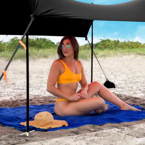  Red Suricata Family Beach Sunshade & 2 Beverage Holders Bundle - Sun Shade Canopy UPF50 UV Protection Water Repellent Tent with 4 Aluminum Poles & 4 Pole Anchors (Large, Black)