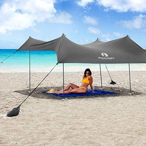  Red Suricata Family Beach Tent & Beach Canopy, UPF50 Sun Beach Shade, Sunshade with 4 Aluminum Poles, 4 Pole Anchors & Sand Shovel, Large & Portable Sun Shelter Tarp