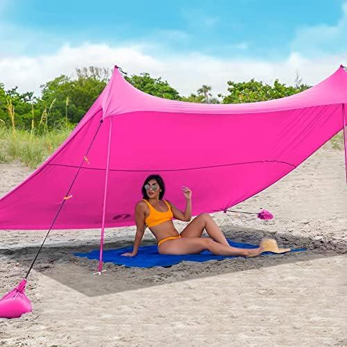  Red Suricata Family Beach Tent & Beach Canopy, UPF50 Sun Beach Shade, Sunshade with 4 Aluminum Poles, 4 Pole Anchors & Sand Shovel, Large & Portable Sun Shelter Tarp