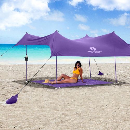  Red Suricata Family Beach Tent & Beach Canopy, Matching Sand Free Beach Mat Blanket & 2 Beverage Holders Bundle - UPF50 UV Sun Shade Shelter (Large, Purple)