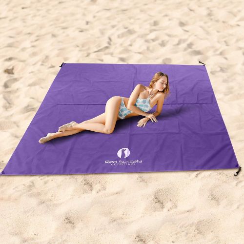  Red Suricata Family Beach Tent & Beach Canopy, Matching Sand Free Beach Mat Blanket & 2 Beverage Holders Bundle - UPF50 UV Sun Shade Shelter (Large, Purple)