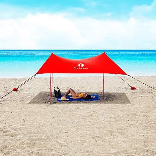  Red Suricata Family Beach Tent & Beach Canopy, UPF50 Sun Beach Shade, Sunshade with 4 Aluminum Poles, 4 Pole Anchors & Sand Shovel, Large & Portable Sun Shelter Tarp