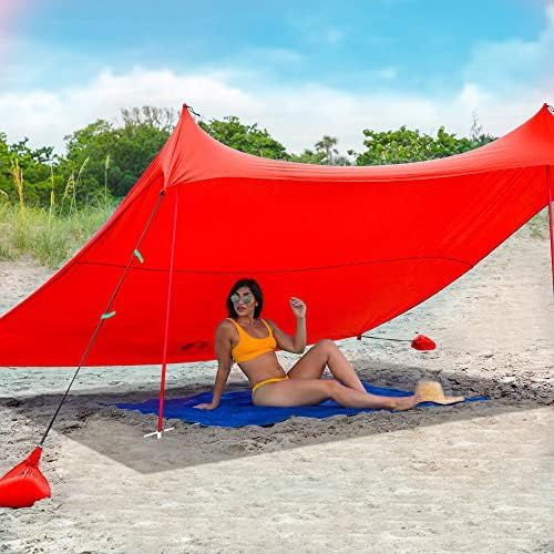  Red Suricata Family Beach Tent & Beach Canopy, UPF50 Sun Beach Shade, Sunshade with 4 Aluminum Poles, 4 Pole Anchors & Sand Shovel, Large & Portable Sun Shelter Tarp