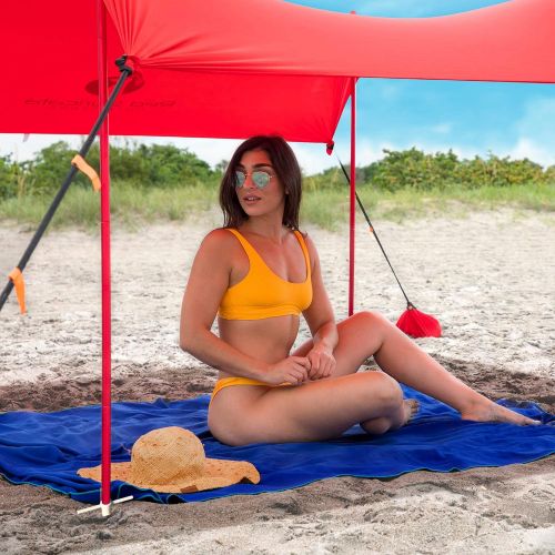  Red Suricata Family Beach Tent & Beach Canopy, UPF50 Sun Beach Shade, Sunshade with 4 Aluminum Poles, 4 Pole Anchors & Sand Shovel, Large & Portable Sun Shelter Tarp