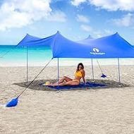 Red Suricata Family Beach Tent & Beach Canopy, UPF50 Sun Beach Shade, Sunshade with 4 Aluminum Poles, 4 Pole Anchors & Sand Shovel, Large & Portable Sun Shelter Tarp