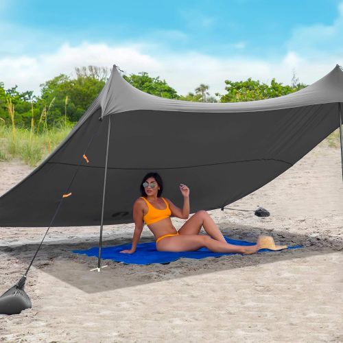  Red Suricata Family Beach Tent & Beach Canopy, UPF50 Sun Beach Shade, Sunshade with 4 Aluminum Poles, 4 Pole Anchors & Sand Shovel, Large & Portable Sun Shelter Tarp