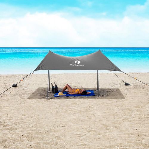  Red Suricata Family Beach Tent & Beach Canopy, UPF50 Sun Beach Shade, Sunshade with 4 Aluminum Poles, 4 Pole Anchors & Sand Shovel, Large & Portable Sun Shelter Tarp