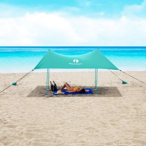  Red Suricata Family Beach Tent & Beach Canopy, UPF50 Sun Beach Shade, Sunshade with 4 Aluminum Poles, 4 Pole Anchors & Sand Shovel, Large & Portable Sun Shelter Tarp