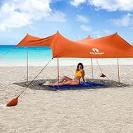 Red Suricata Family Beach Tent & Beach Canopy, UPF50 Sun Beach Shade, Sunshade with 4 Aluminum Poles, 4 Pole Anchors & Sand Shovel, Large & Portable Sun Shelter Tarp