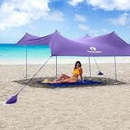 Red Suricata Family Beach Tent & Beach Canopy, UPF50 Sun Beach Shade, Sunshade with 4 Aluminum Poles, 4 Pole Anchors & Sand Shovel, Large & Portable Sun Shelter Tarp
