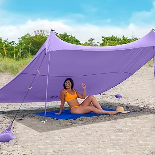  Red Suricata Family Beach Tent & Beach Canopy, UPF50 Sun Beach Shade, Sunshade with 4 Aluminum Poles, 4 Pole Anchors & Sand Shovel, Large & Portable Sun Shelter Tarp