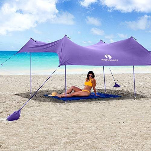  Red Suricata Family Beach Tent & Beach Canopy, UPF50 Sun Beach Shade, Sunshade with 4 Aluminum Poles, 4 Pole Anchors & Sand Shovel, Large & Portable Sun Shelter Tarp