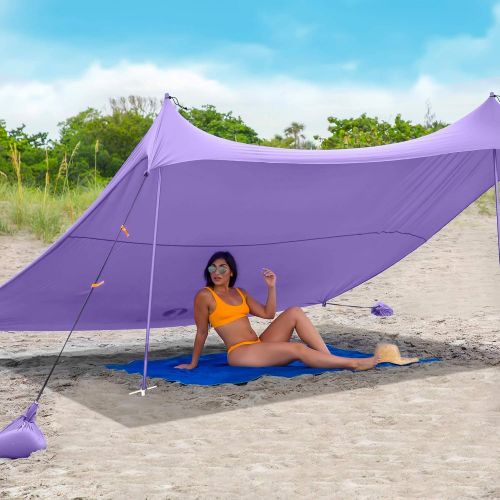  Red Suricata Family Beach Tent & Beach Canopy, UPF50 Sun Beach Shade, Sunshade with 4 Aluminum Poles, 4 Pole Anchors & Sand Shovel, Large & Portable Sun Shelter Tarp