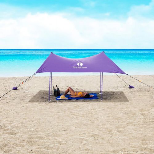  Red Suricata Family Beach Tent & Beach Canopy, UPF50 Sun Beach Shade, Sunshade with 4 Aluminum Poles, 4 Pole Anchors & Sand Shovel, Large & Portable Sun Shelter Tarp