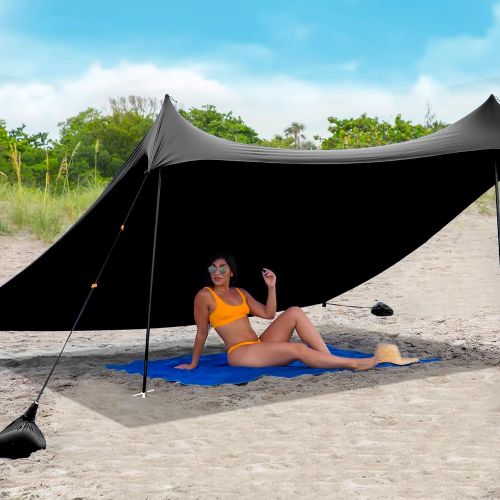  [아마존베스트]Red Suricata Family Beach Sunshade - Sun Shade Canopy | UPF50 UV Protection | Tent with 4 Aluminum Poles, 4 Pole Anchors, 4 Sandbag Anchors | Large & Portable Shelter Tarp