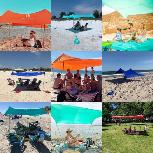  [아마존베스트]Red Suricata Family Beach Sunshade - Sun Shade Canopy | UPF50 UV Protection | Tent with 4 Aluminum Poles, 4 Pole Anchors, 4 Sandbag Anchors | Large & Portable Shelter Tarp