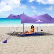 Red Suricata Family Beach Sunshade - Sun Shade Canopy | UPF50 UV Protection | Tent with 4 Lightweight Aluminum Poles, 4 Sandbag Anchors | Large & Portable Shelter Tarp
