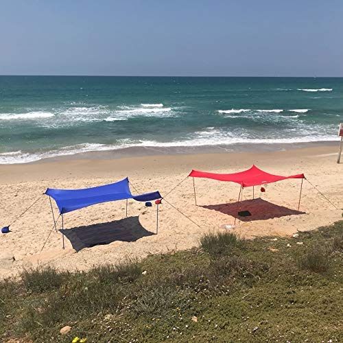  Red Suricata Family Beach Sunshade - Sun Shade Canopy | UPF50 UV Protection | Tent with 4 Lightweight Aluminum Poles, 4 Sandbag Anchors | Large & Portable Shelter Tarp