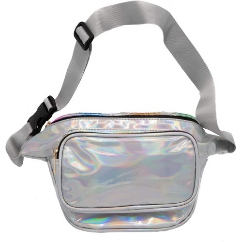  RedOrbis Plus Size Fanny Pack for Women with Extender - Holographic Fanny Pack for Sport Outdoor Travel Hiking - Extra strap Adjustable Belt - 3 Pockets Water-Resistant (silver hol