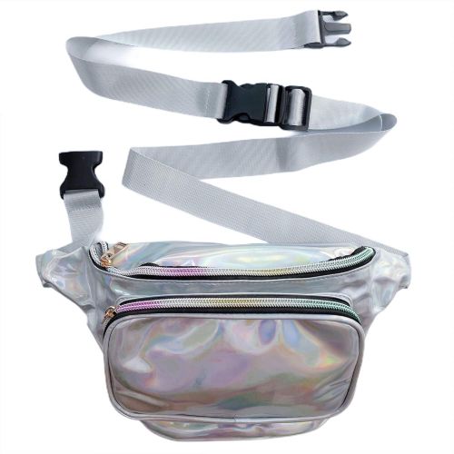  RedOrbis Plus Size Fanny Pack for Women with Extender - Holographic Fanny Pack for Sport Outdoor Travel Hiking - Extra strap Adjustable Belt - 3 Pockets Water-Resistant (silver hol