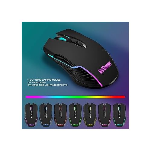  RedThunder K10 Wireless Gaming Keyboard and Mouse Combo, LED Backlit Rechargeable 3800mAh Battery, Mechanical Feel Anti-ghosting Keyboard + 7D 3200DPI Mice for PC Gamer (Black)