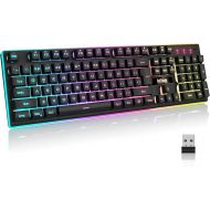 RedThunder K10 Wireless Gaming Keyboard, Rechargeable 3000mAh 2.4G LED Backlit Wireless Keyboard, Ergonomic Keyboard with Mechanical Feeling Keys for PC PS4 Xbox One Mac, Teclado Gamer, Black