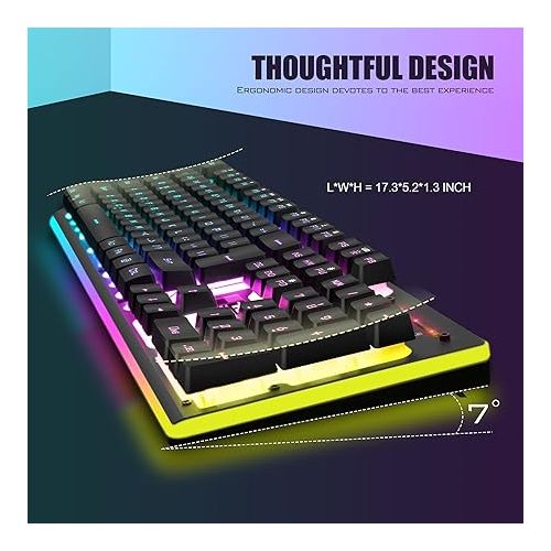  RedThunder K10 Wireless Gaming Keyboard, Rechargeable 3000mAh 2.4G LED Backlit Wireless Keyboard, Ergonomic Keyboard with Mechanical Feeling Keys for PC PS4 Xbox One Mac, Teclado Gamer, Black