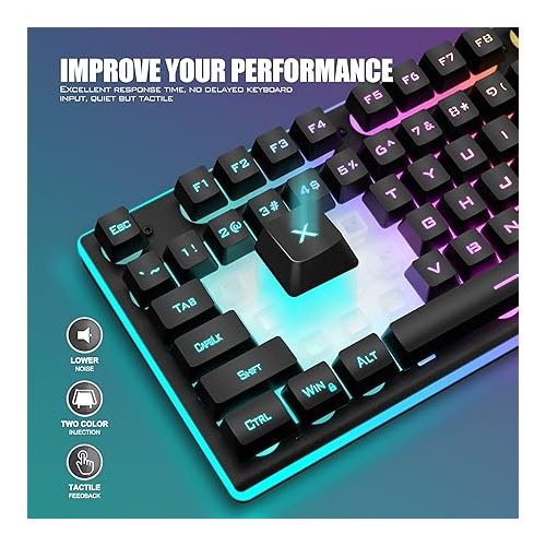  RedThunder K10 Wireless Gaming Keyboard, Rechargeable 3000mAh 2.4G LED Backlit Wireless Keyboard, Ergonomic Keyboard with Mechanical Feeling Keys for PC PS4 Xbox One Mac, Teclado Gamer, Black