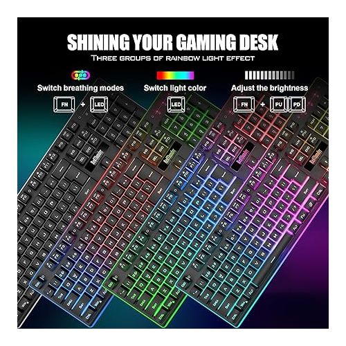  RedThunder K10 Wireless Gaming Keyboard, Rechargeable 3000mAh 2.4G LED Backlit Wireless Keyboard, Ergonomic Keyboard with Mechanical Feeling Keys for PC PS4 Xbox One Mac, Teclado Gamer, Black