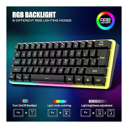  RedThunder 60% Wireless Gaming Keyboard & Mouse Combo with Rechargeable Battery, Ultra-Compact Small RGB Mechanical Feel Keyboard, Ergonomic Lightweight Honeycomb Optical Mouse for Gaming/Business