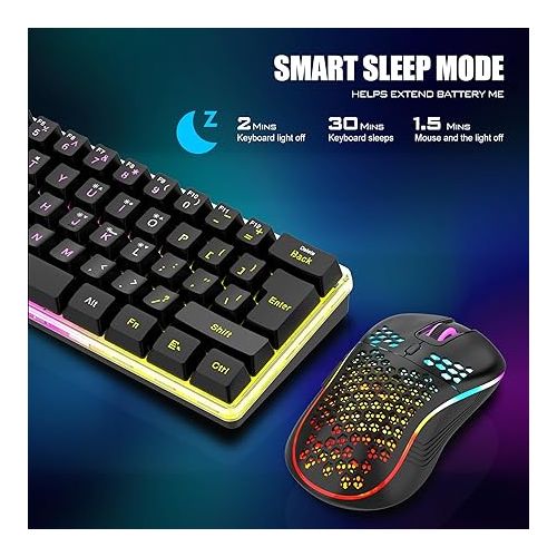  RedThunder 60% Wireless Gaming Keyboard & Mouse Combo with Rechargeable Battery, Ultra-Compact Small RGB Mechanical Feel Keyboard, Ergonomic Lightweight Honeycomb Optical Mouse for Gaming/Business