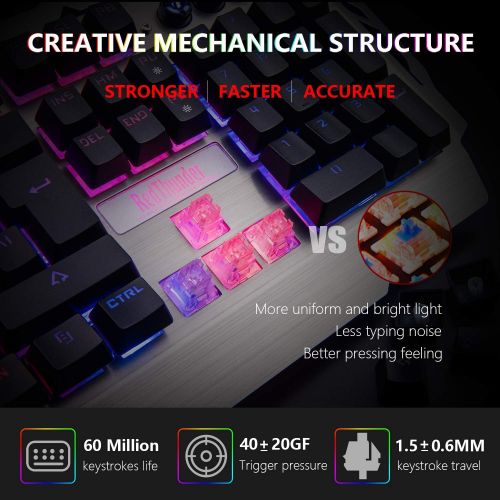  RedThunder K900 Gaming Keyboard, RGB Backlit Semi Mechanical Keyboard with Wrist Rest, Water-Resistant USB Wired Hybrid Ergonomic Keyboard, Teclado Gamer for Desktop Computer PC Ma