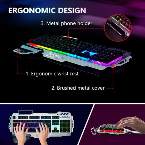  RedThunder K900 Gaming Keyboard, RGB Backlit Semi Mechanical Keyboard with Wrist Rest, Water-Resistant USB Wired Hybrid Ergonomic Keyboard, Teclado Gamer for Desktop Computer PC Ma