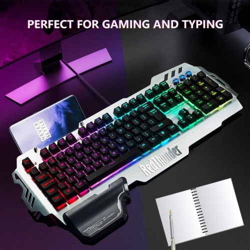  RedThunder K900 Gaming Keyboard, RGB Backlit Semi Mechanical Keyboard with Wrist Rest, Water-Resistant USB Wired Hybrid Ergonomic Keyboard, Teclado Gamer for Desktop Computer PC Ma