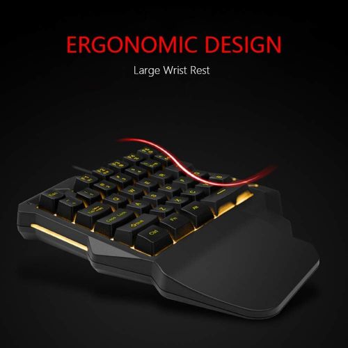  RedThunder One Handed Gaming Keyboard RGB Backlit 35 Keys Portable Mini Gaming Keypad Ergonomic Game Controller for PC Gamer