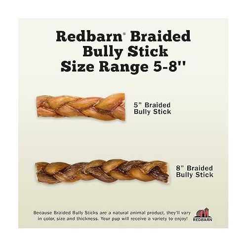  Redbarn All Natural 5-8” Braided Bully Sticks for Small & Large Dogs - Healthy Long Lasting Beef Chews Variety Party Pack - Single Ingredient Low Odor Rawhide Free - 8 oz Bag - Packaging May Vary