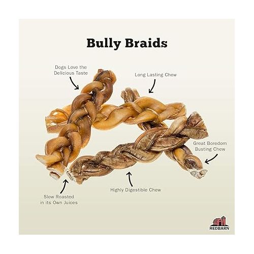  Redbarn All Natural 5-8” Braided Bully Sticks for Small & Large Dogs - Healthy Long Lasting Beef Chews Variety Party Pack - Single Ingredient Low Odor Rawhide Free - 8 oz Bag - Packaging May Vary