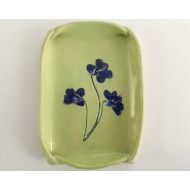 /Redbarnpottery Violet Wildflower Pottery Dish. Ceramic Soap Dish. Spoon Rest. Small Snack Plate. Sponge Holder. Ring Dish. Symbol of Love and Peace. Green