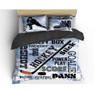 Redbeauty Hockey Words Bedding - Phrases and Player -Toddler, Twin, F-Queen or King Size