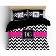 Redbeauty Chevron Custom Personalized Bedding -Available Tw-FQu-King Sizes - Color Black any accent colors