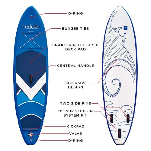  Redder redder Inflatable Stand-up Paddle Utopia Board All-Round SUP for Surfing 105 with 3 Fins, Adjustable 100% Carbon Paddle, Security Leash, Bravo Two-Way Pump and Backpack