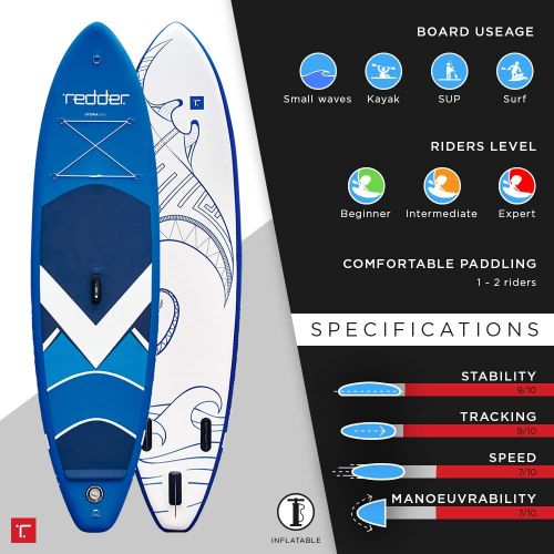  Redder redder Inflatable Stand-up Paddle Utopia Board All-Round SUP for Surfing 105 with 3 Fins, Adjustable 100% Carbon Paddle, Security Leash, Bravo Two-Way Pump and Backpack