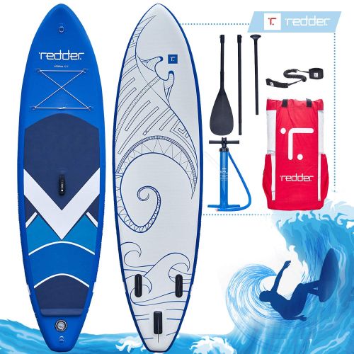  Redder redder Inflatable Stand-up Paddle Utopia Board All-Round SUP for Surfing 105 with 3 Fins, Adjustable 100% Carbon Paddle, Security Leash, Bravo Two-Way Pump and Backpack