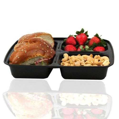  Reditainer- 3 Compartment Microwave Safe Food Container with Lid/Divided Plate/Lunch Tray with Cover, 10 Pack