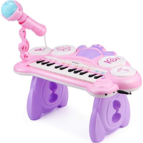  [아마존베스트]Reditmo 31 Keys Kids Piano Keyboard, Educational Toy Electronic Organ, with Microphone and Firmer Stool, for 18M+ 2-6 Year Old Children, Baby, Toddlers, Birthday, Pink