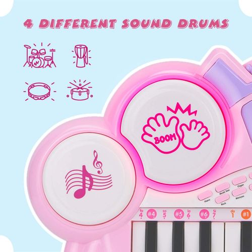  [아마존베스트]Reditmo 31 Keys Kids Piano Keyboard, Educational Toy Electronic Organ, with Microphone and Firmer Stool, for 18M+ 2-6 Year Old Children, Baby, Toddlers, Birthday, Pink