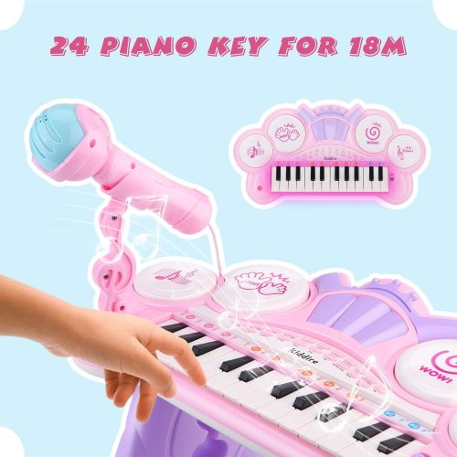  [아마존베스트]Reditmo 31 Keys Kids Piano Keyboard, Educational Toy Electronic Organ, with Microphone and Firmer Stool, for 18M+ 2-6 Year Old Children, Baby, Toddlers, Birthday, Pink