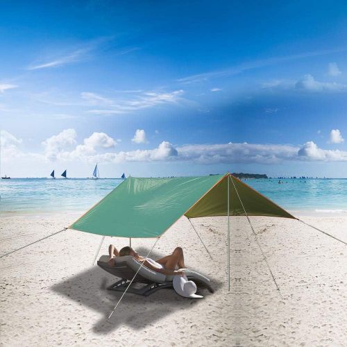  Redmogo Beach Sun Shelter UV Protection & Waterproof,with Ground Pegs and Stability Poles, 7×7FT Size Sunshade with Multiple Installation Methods for Camping Trips, Fishing, Backyard Fun o