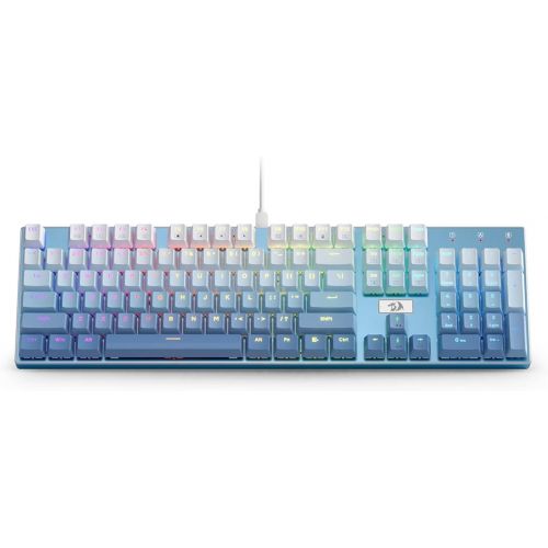  Redragon K556 SE RGB LED Backlit Wired Mechanical Gaming Keyboard, Aluminum Base, 104 Keys Upgraded Socket, 3.5mm Sound Absorbing Foams, Hot-Swap Linear Quiet Red Switch, Gradient Blue